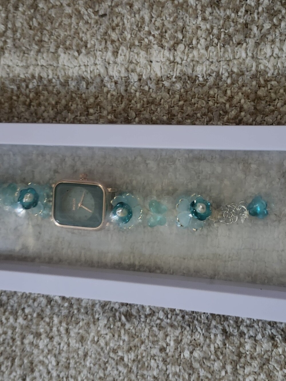 & Other Stories Teal Floral Bracelet Watch with Gold-Tone Case